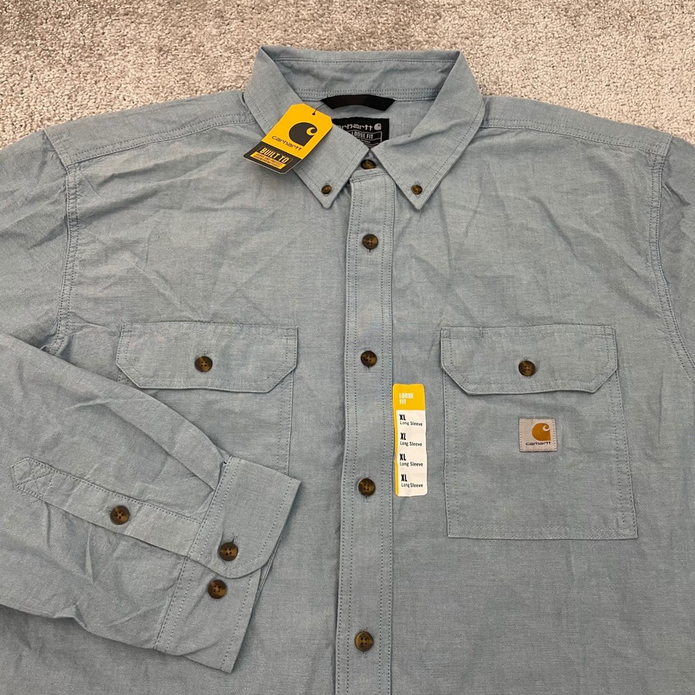 Carhartt Shirt Mens XL Loose Fit Chambray Blue Button Down NEW NWT Rugged
